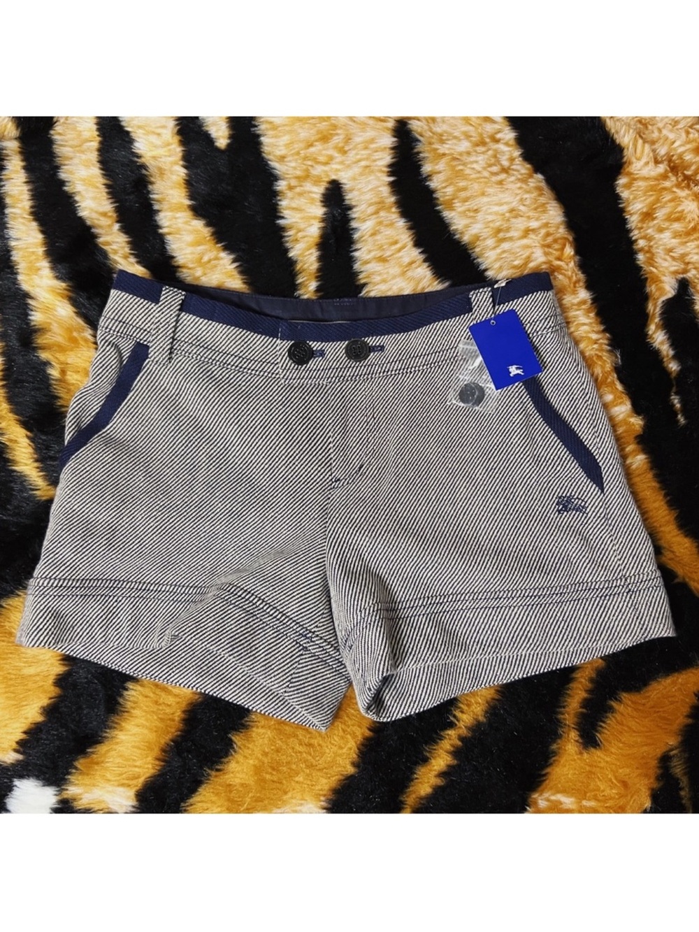Burberry Navy and White Pinstripe High-Waist Women’s Shorts